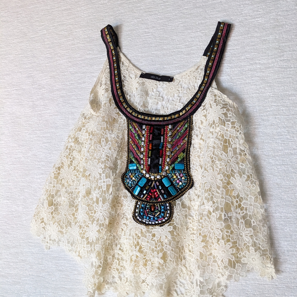 Size S Embellished Lace Top ELLA Blue EUC
